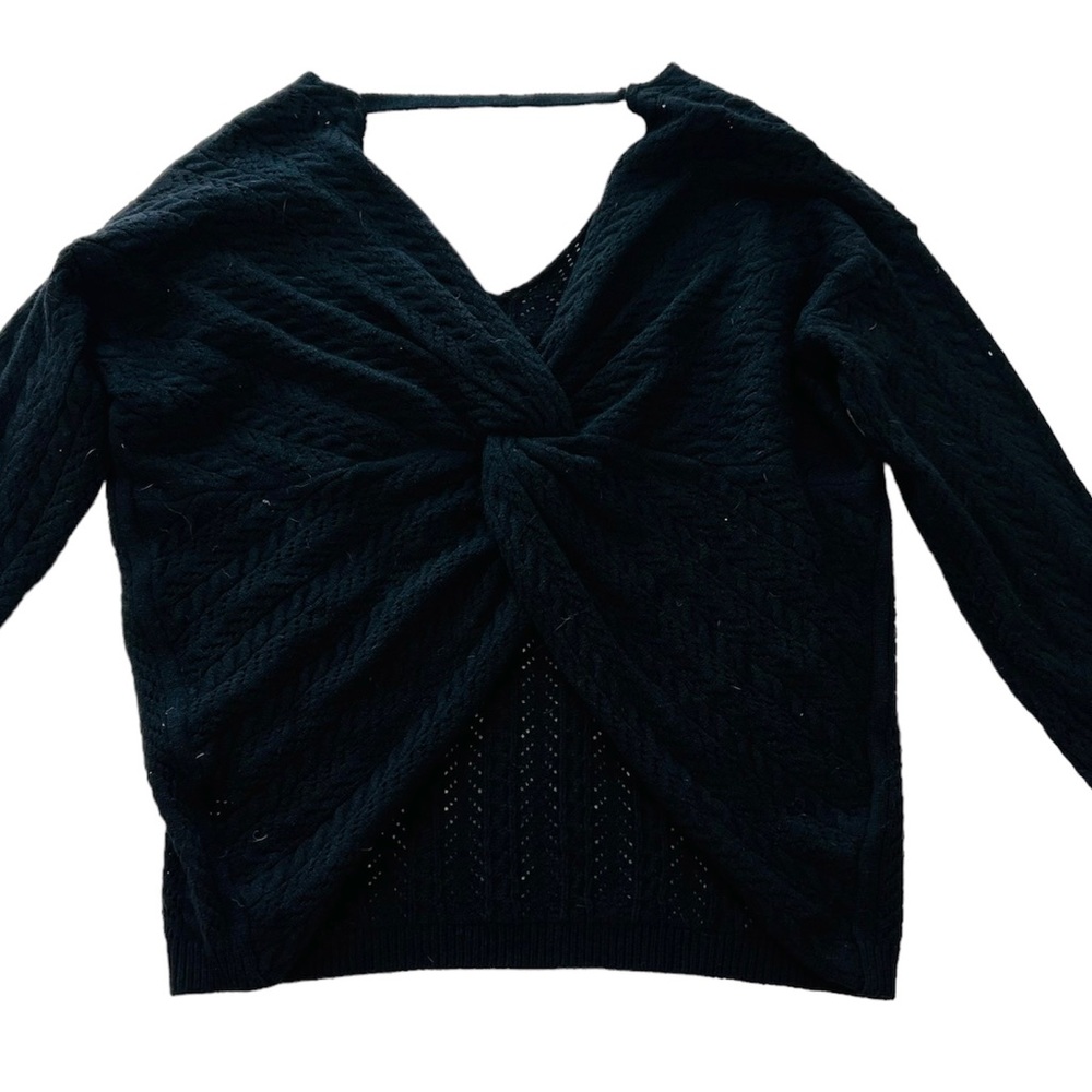 -Jodifl Cable Knit V-neck Twisted Knot Sweater